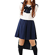 Cute Girl Blue and White Polyester School Uniform (2 Pieces)