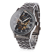Hombres Estilo Hollow acero grabado analógico reloj de pulsera mecánico (Negro)