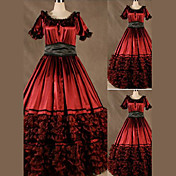 Short Sleeve Floor-length Red Satin Gothic Lolita Dress