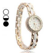 Women's Gold Plated And Acrylic Decorate Metal Band Analog Quartz Wrist Watch With Crystal Edge Round Dial