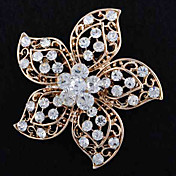 Crystal Inlaid Gold Thread Sketched Flowers Alloy Brooch