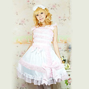 Sleeveless Knee-length White Cotton Sweet Lolita Dress with Pink Ruffle Trim