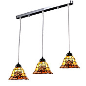 60W E27 3-light Retro Pendent Light with Rose Pattern on Shade