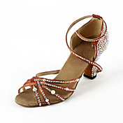 Women's Satin / Rhinestone Upper Ankle Strap Latin / Salsa Dance Shoes With Pearl