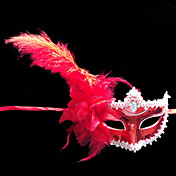 Red Ostrich Hair Princess PVC Party Half-face Mask