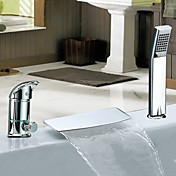 Widespread Two Handles Chrome Finish Waterfall Contemporary With Handshower Tub Faucet