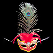 Luxury  Peacock  Feather Red PVC Party Half-face Mask