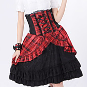 Knee-length Black and Red and White Cotton Gothic Lolita Skirt