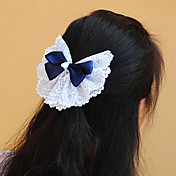 Handmade White and Blue Satin and Lace 13cm Bow Country Lolita Headdress