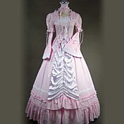 Long Sleeve Floor-length Pink Satin and Cotton Gothic Lolita Dress