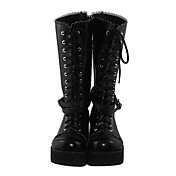 Handmade Schwarz PU Leder 6cm Wedge Holz Sole Classic Lolita Boots