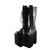 Handmade Preto PU Couro Plataforma 20 centímetros clássico Lolita Botas com cadarço