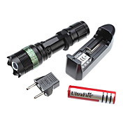 SA-9 Focus Adjustable Zoom 3-Mode Cree Q5 LED Flashlight Set (3W, 200LM, 1x18650, 3xAAA)