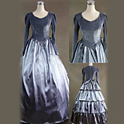 Langærmet gulvlang Silver Satin Gothic Lolita Dress