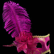 Classic Feather and Flower Fuschia PVC Holiday Half-face Mask