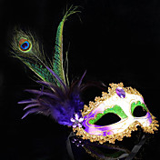 Peacock Feather and Eye Shadow Purple PVC Holiday Half-face Mask