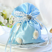 Blue Satin Favor Bag With Seashell And Beads (Set of 6)