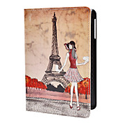 Girl and Eiffel Tower Pattern PU Leather Case with Stand for iPad mini
