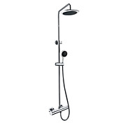 Thermostatic Wall Mount Chrome Finish Contemporary Brass Shower Faucet with 8 Inch Shower Head and Hand Shower