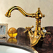 Solid Brass Two Handles Bathroom Sink Faucet Ti-PVD Finish