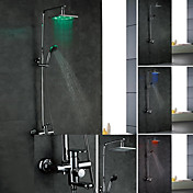 Wall Mount Color Changing LED Chrome Finish Contemporary Brass Shower Faucets