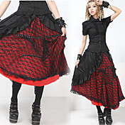 Tee-Länge Baumwolle floral schwarz und rot Spitze Gothic Lolita Rock (Taille: 66cm-80cm)