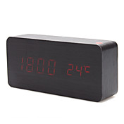 6" Black Wooden Design Red Light Desktop Alarm Clock Thermometer (USB/4xAAA)