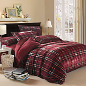 4pcs moderne rot kariertes Samt voller Bettbezug Set