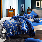 4pcs morden blauen Karo Flanell Bettwäsche stellte Abdeckung
