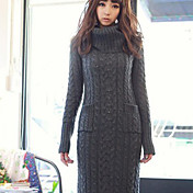 Women's Cable Knite Maxi Dress with Stand Collar
