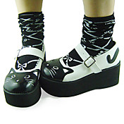 Handmade preto e branco da cara do gato PU Couro Plataforma sete centímetros doces Sapatos Lolita