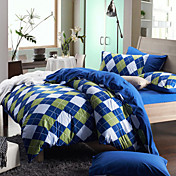 4pcs morden blau / grünen Diamanten Flanell Bettbezug Set