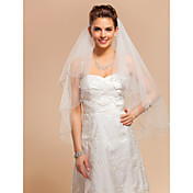 Todelt Fingerspids Wedding Veil Med Applique Edge