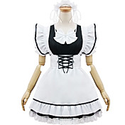 Breve Manica Corta Bianco e nero di cotone Country Lolita Dress cameriera