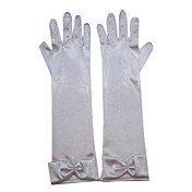 Flower Girl's Satin Fingertips Elbow Length Wedding Gloves With Bow (More Colors)