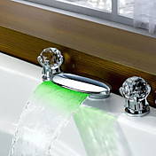 Widespread Contemporary 3 Color Changing LED Waterfall Bathroom Sink Faucet (Chrome Finish)