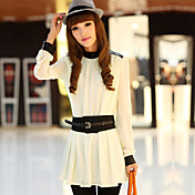 Dames PU Splicing Mock Neck longblouse