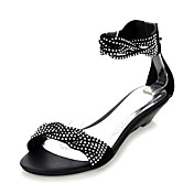 Lær kile hæl sandaler med Rhinestone Party / Evening Sko