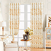 (Two Panels) Classic Polyester Cotton Blend Yellow Floral Energy Saving Curtains