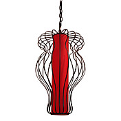 Chinese-style Pendant Light with Red Shade in Lantern Feature