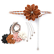 Damen Big Flower Silver Chain Mix Leder Stripe Gürtel