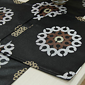 Set Of 4 Traditional Geometric Black Placemats