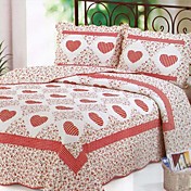 3pcs roten Herzen floral gewaschener Baumwolle Decke gesetzt
