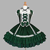Short Sleeve Knee-length Dark Green Cotton Classic Lolita Dress