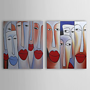 pintado à mão pintura a óleo de pessoas com quadro esticado - conjunto de 2