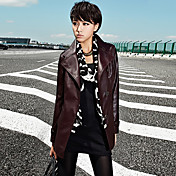 Women's Lapel PU Leather Coat with Button Detail