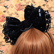 Handmade Black Velvet Lace Bow Gothic Lolita Headband with Sequins Flower