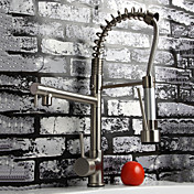 Solid Brass Spring Pull Out Kitchen Faucet - Polished Nickel Finish