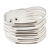 Multilayer Leather Metal Ring Wide Bracelet(White)