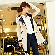 Women's Belted Contrast Color PU Leather Trench Coat